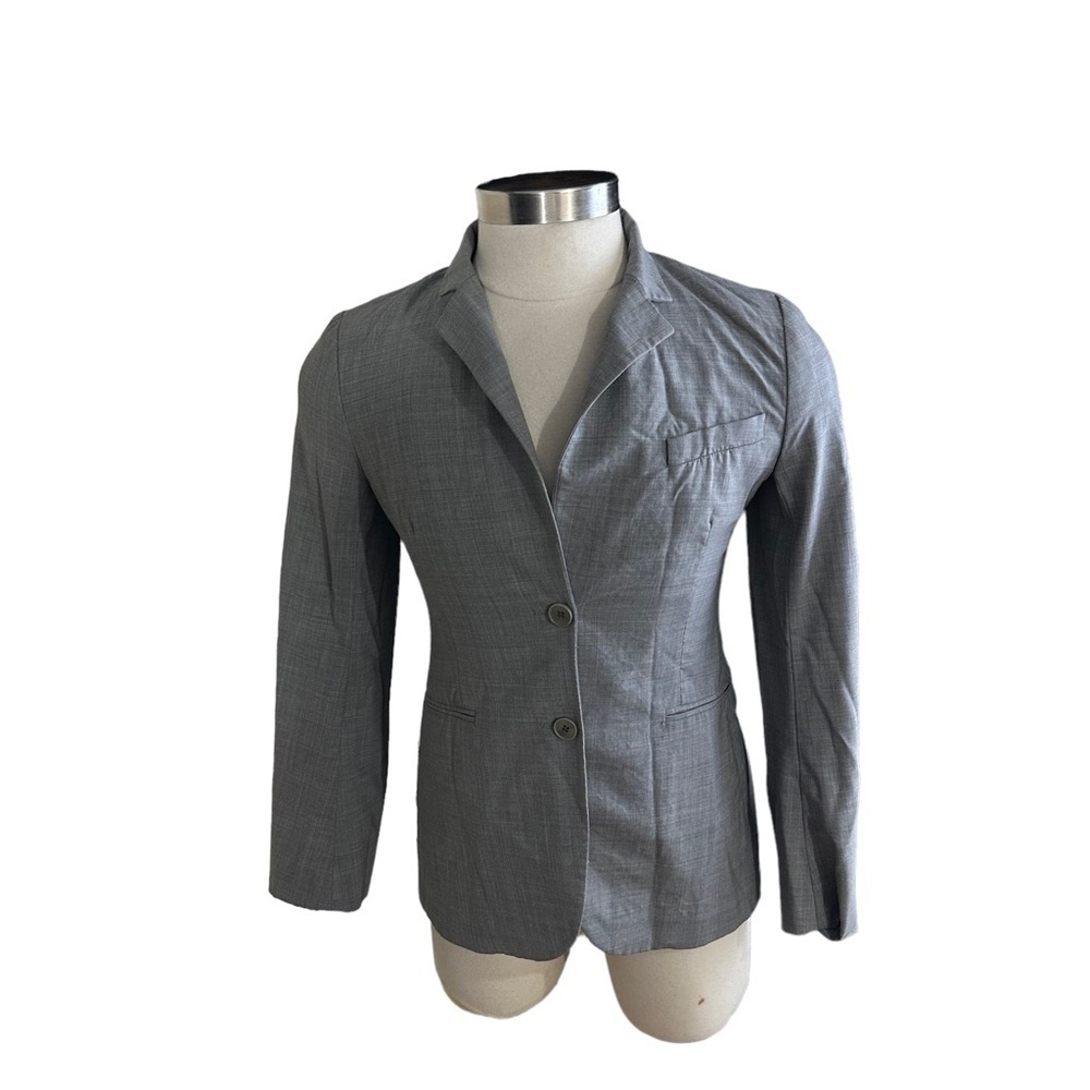 Theory Made in USA Women Grey 2-Button Wool Blazer Sz 10 Stretch Career Jacket